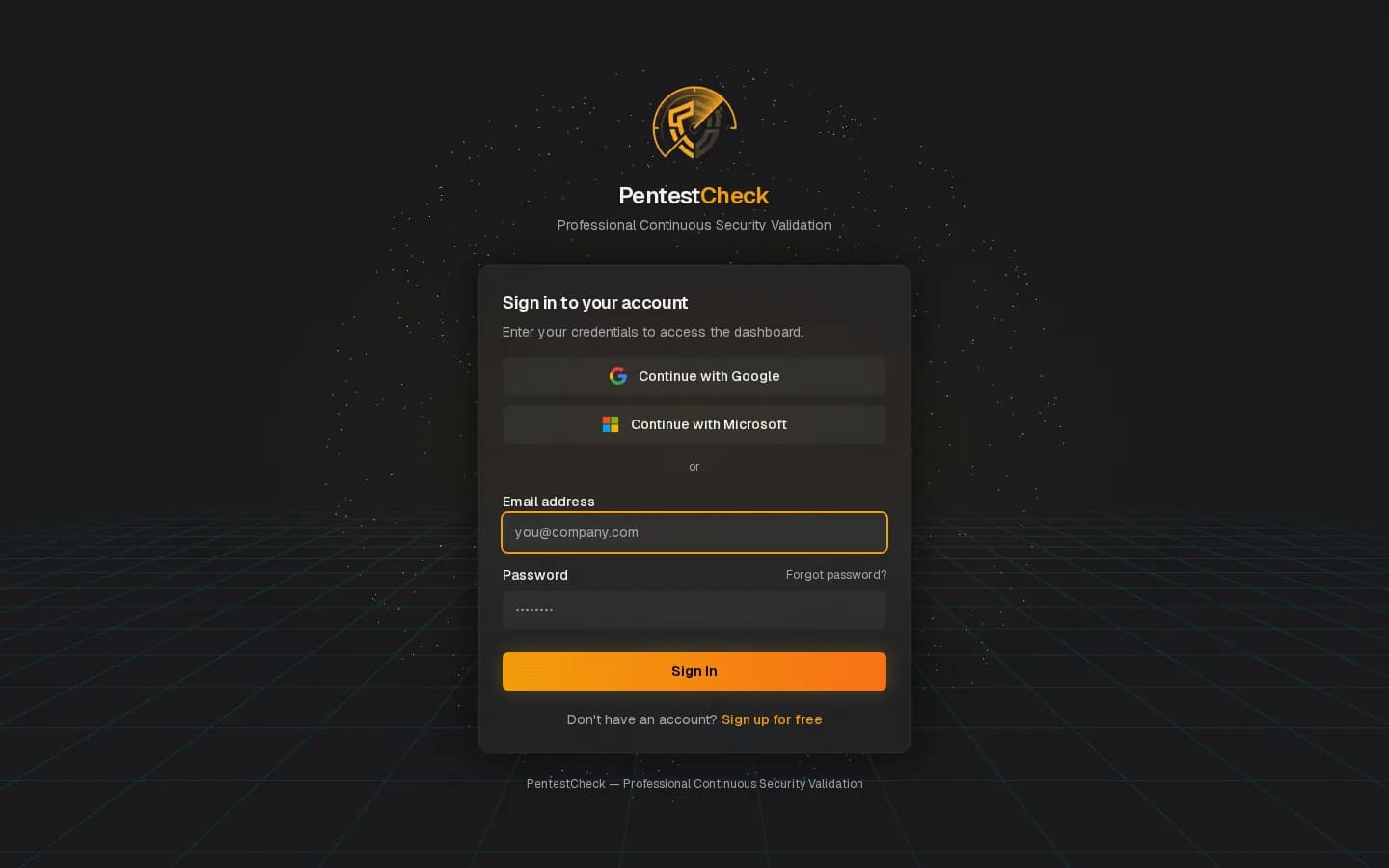 Secure Sign In — PentestCheck screenshot