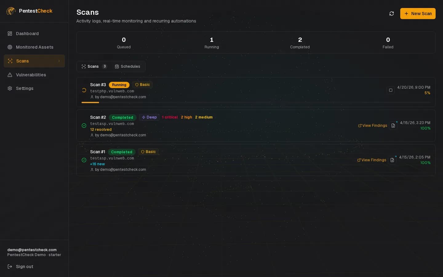 Live Scan Pipeline — PentestCheck screenshot